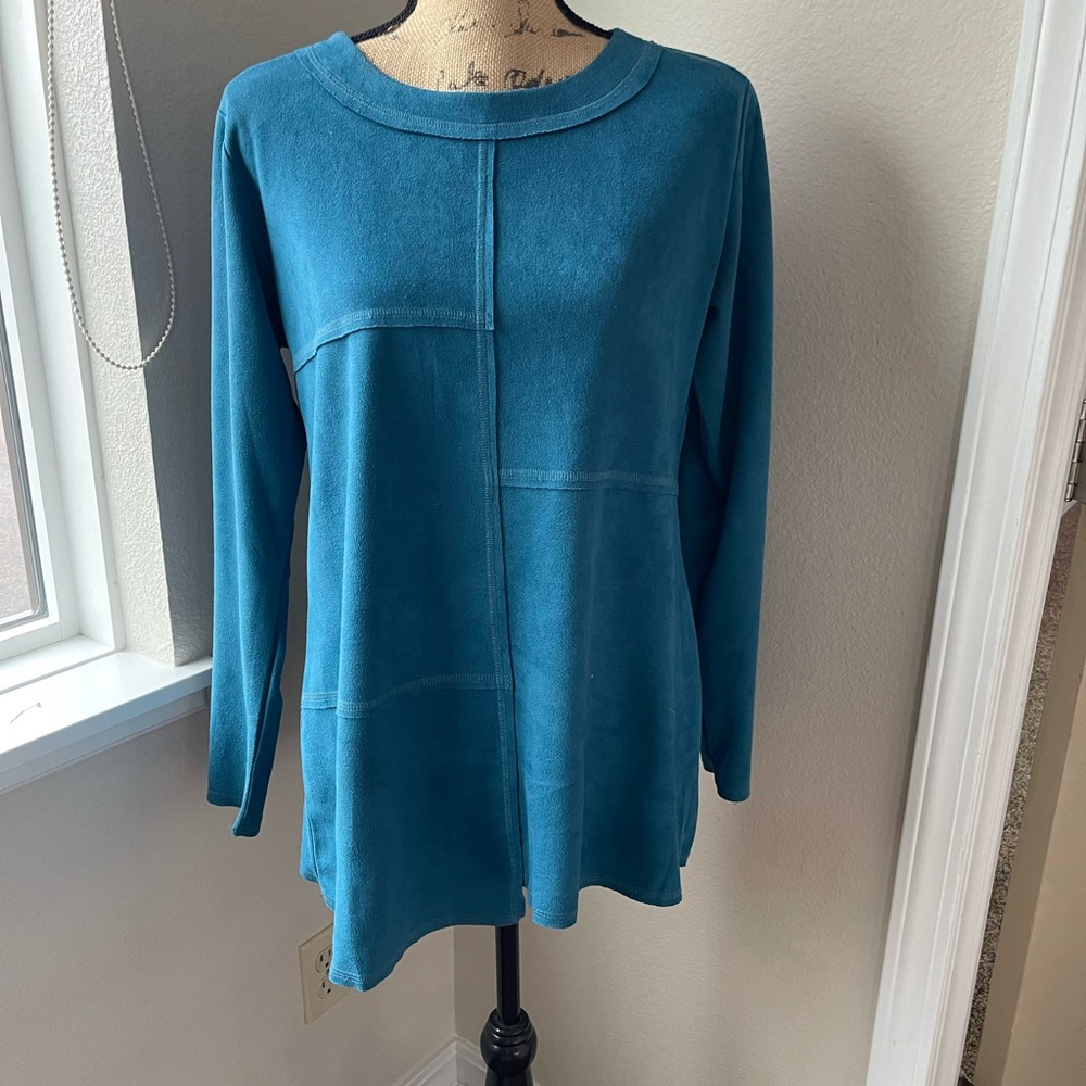 Ethyl Teal Micro Suede Feel Long Sleeve Asymmetrical Tunic Top M - Picture 3 of 5